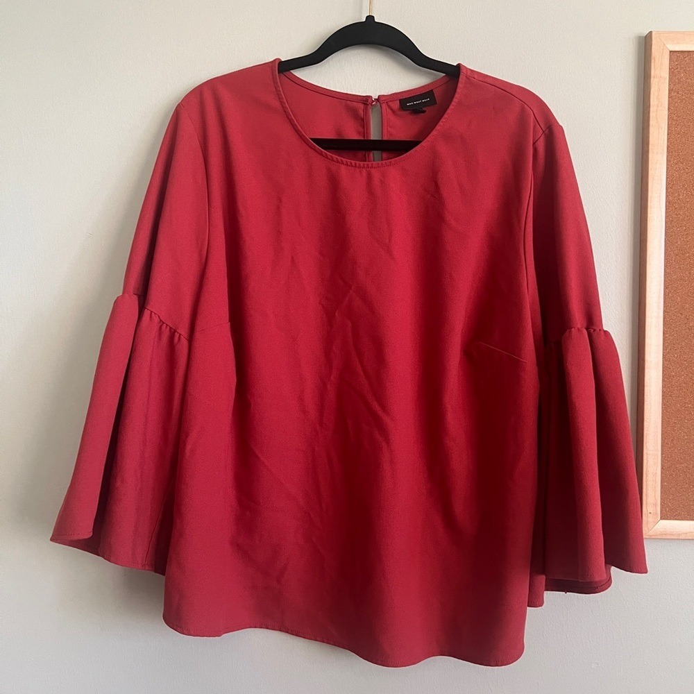 Who What Wear Blouse Flowy Sleeves Keyhole Boho Coral Red Women Size 1X